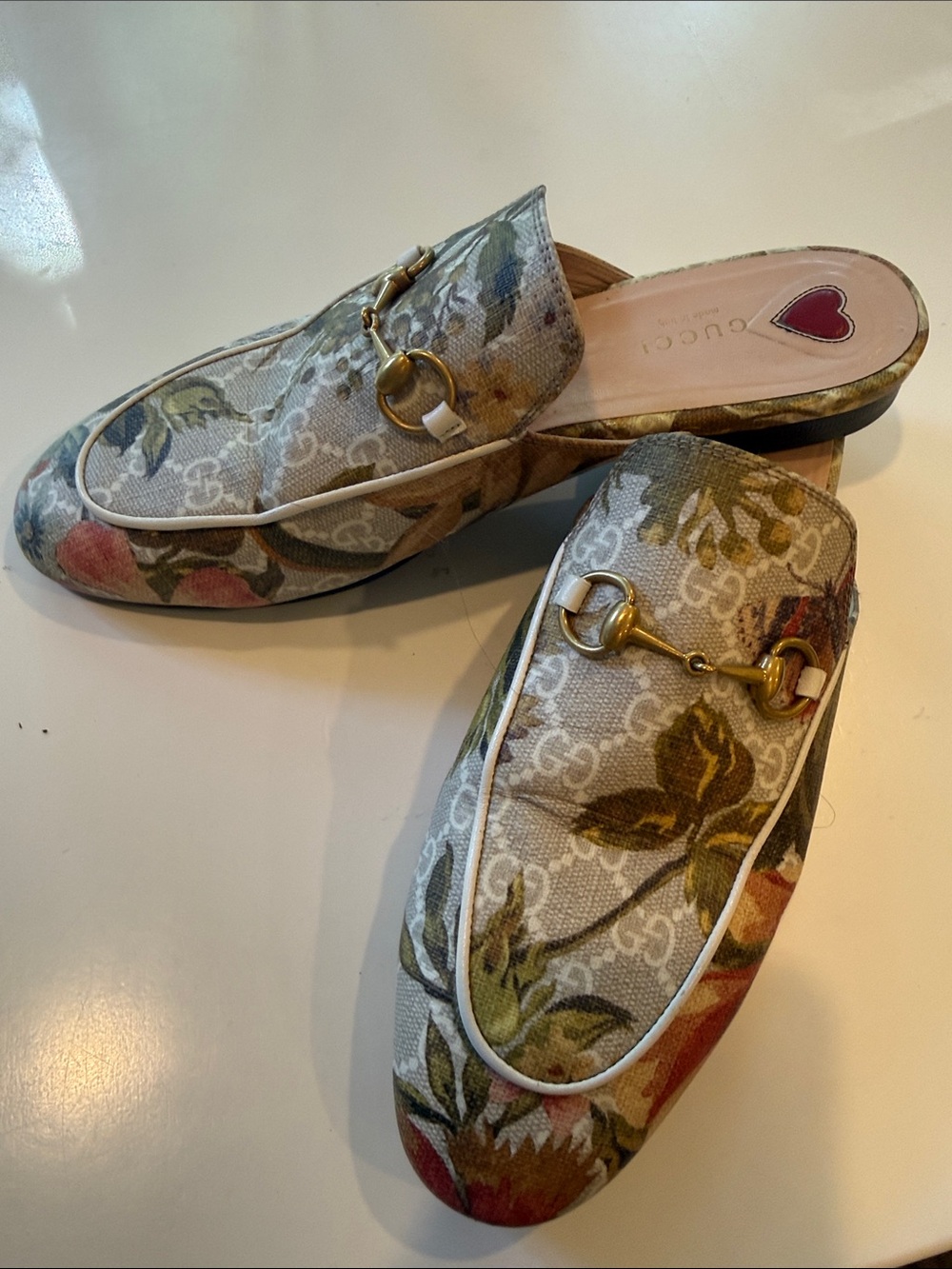Gucci Princetown Floral GG Canvas Horsebit Mules — Beige, Pink & Green - Picture 2 of 3